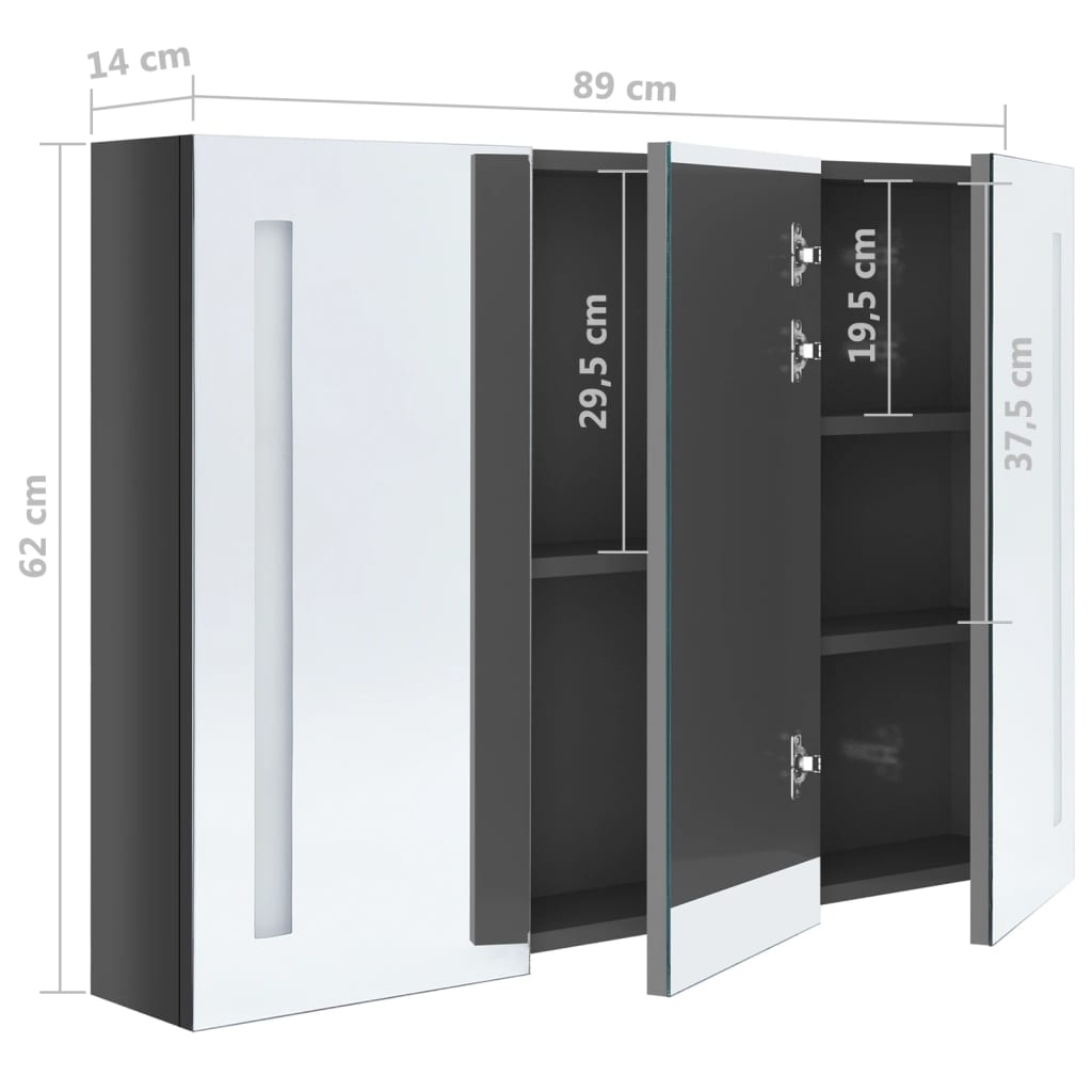 Baderomsspeil LED Speilskap til bad 89x14x62 cm skinnende grå