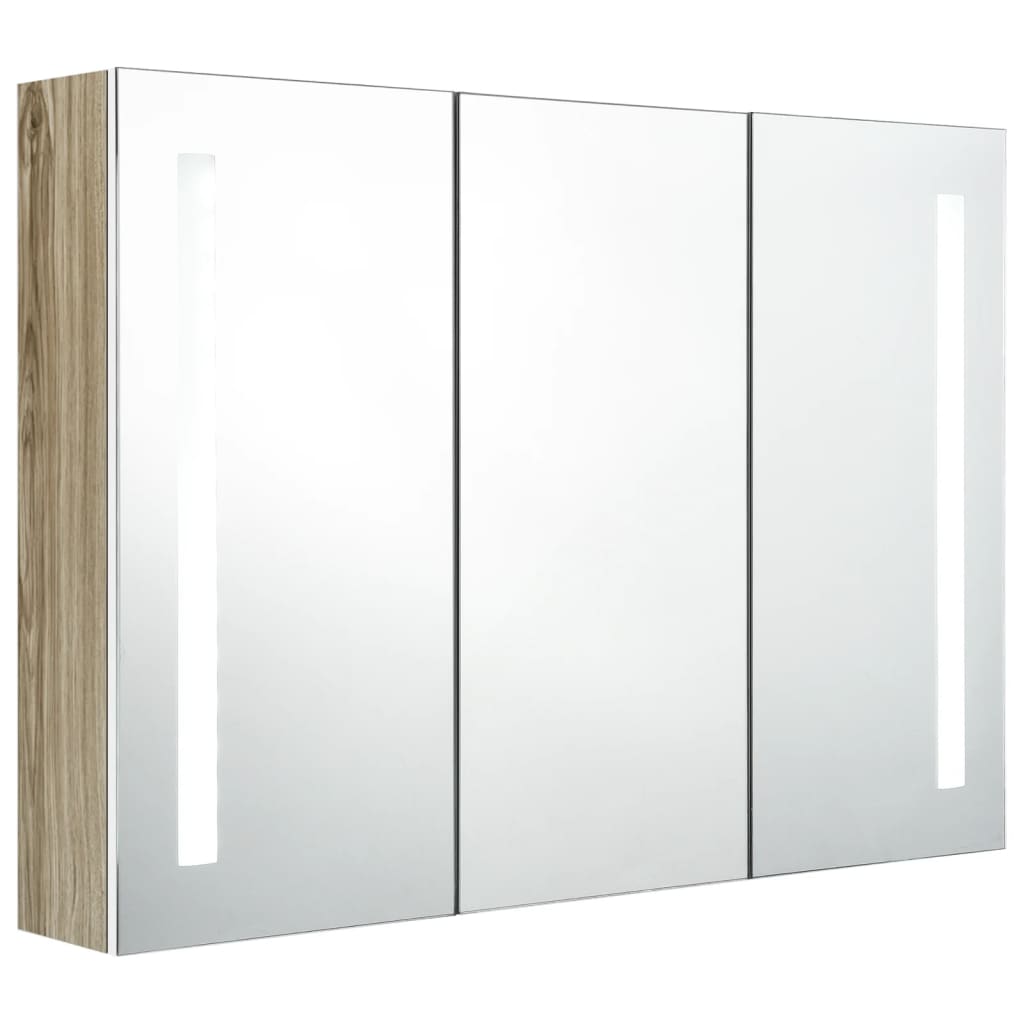 Baderomsspeil LED Speilskap til bad 89x14x62 cm Hvit og Eik