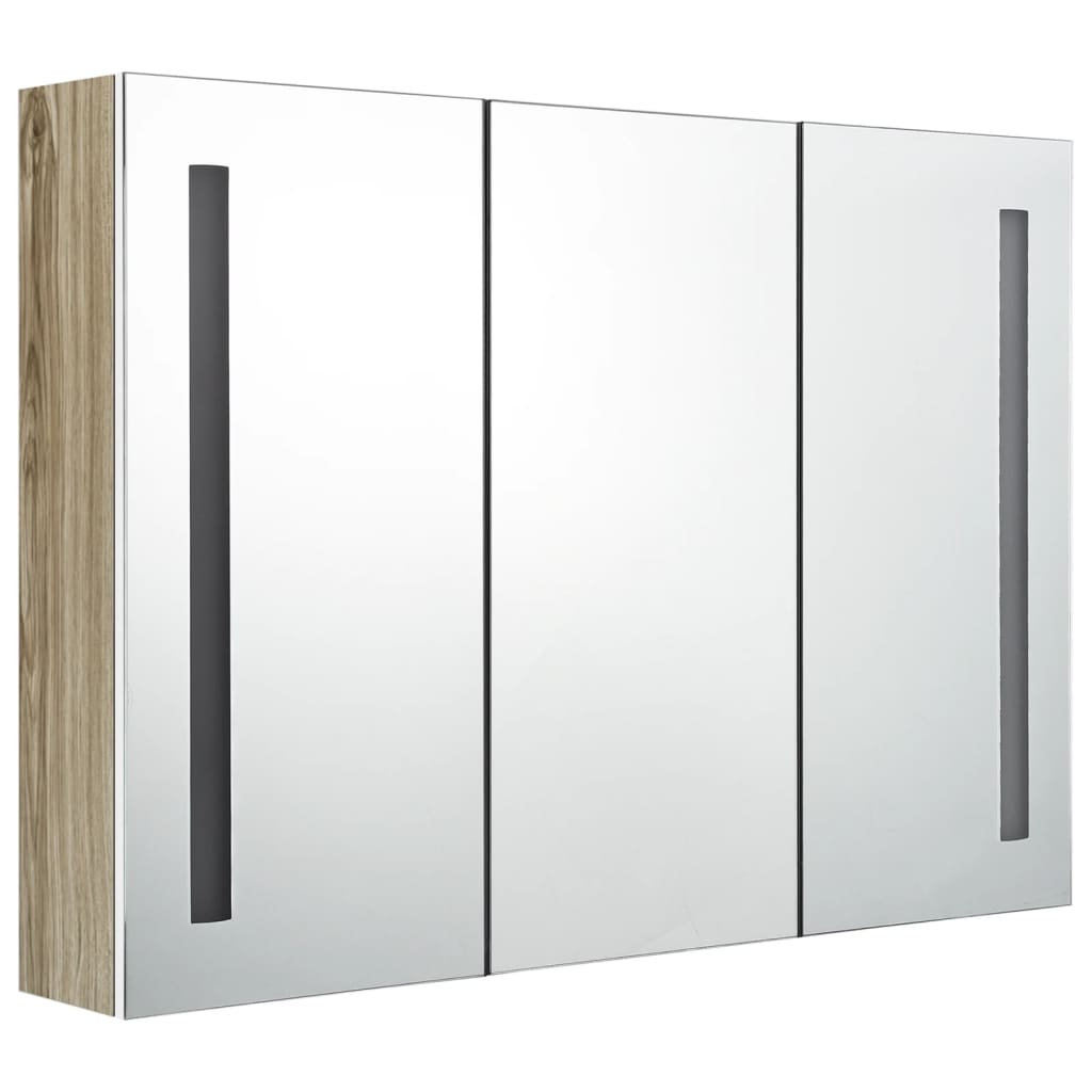 Baderomsspeil LED Speilskap til bad 89x14x62 cm Hvit og Eik
