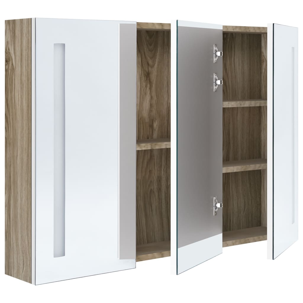Baderomsspeil LED Speilskap til bad 89x14x62 cm Hvit og Eik