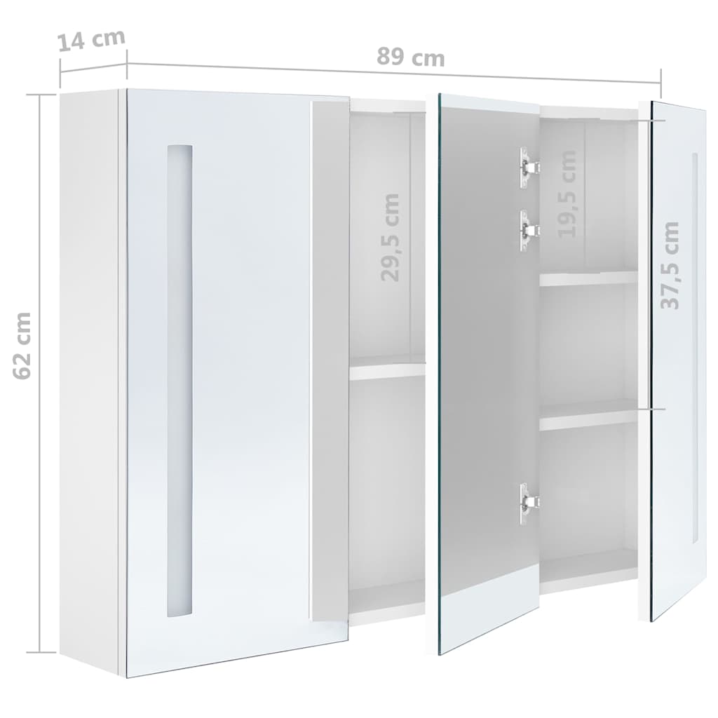 Baderomsspeil LED Speilskap til bad 89x14x62 cm skinnende Hvit