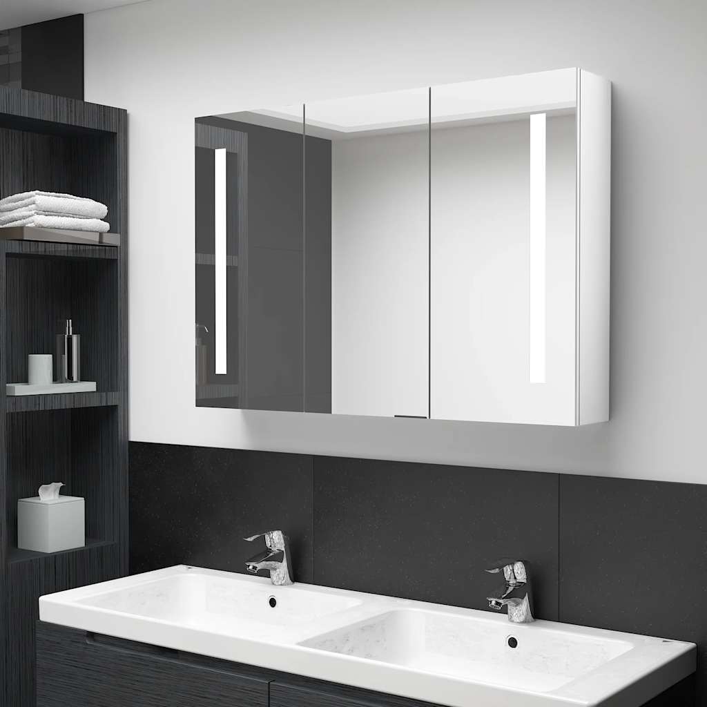 Baderomsspeil LED Speilskap til bad 89x14x62 cm skinnende Hvit