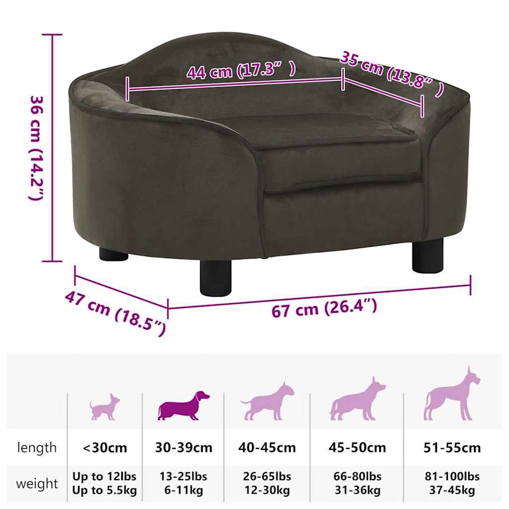 Hundeseng Hundesofa mørkegrå 67x47x36 cm plysj