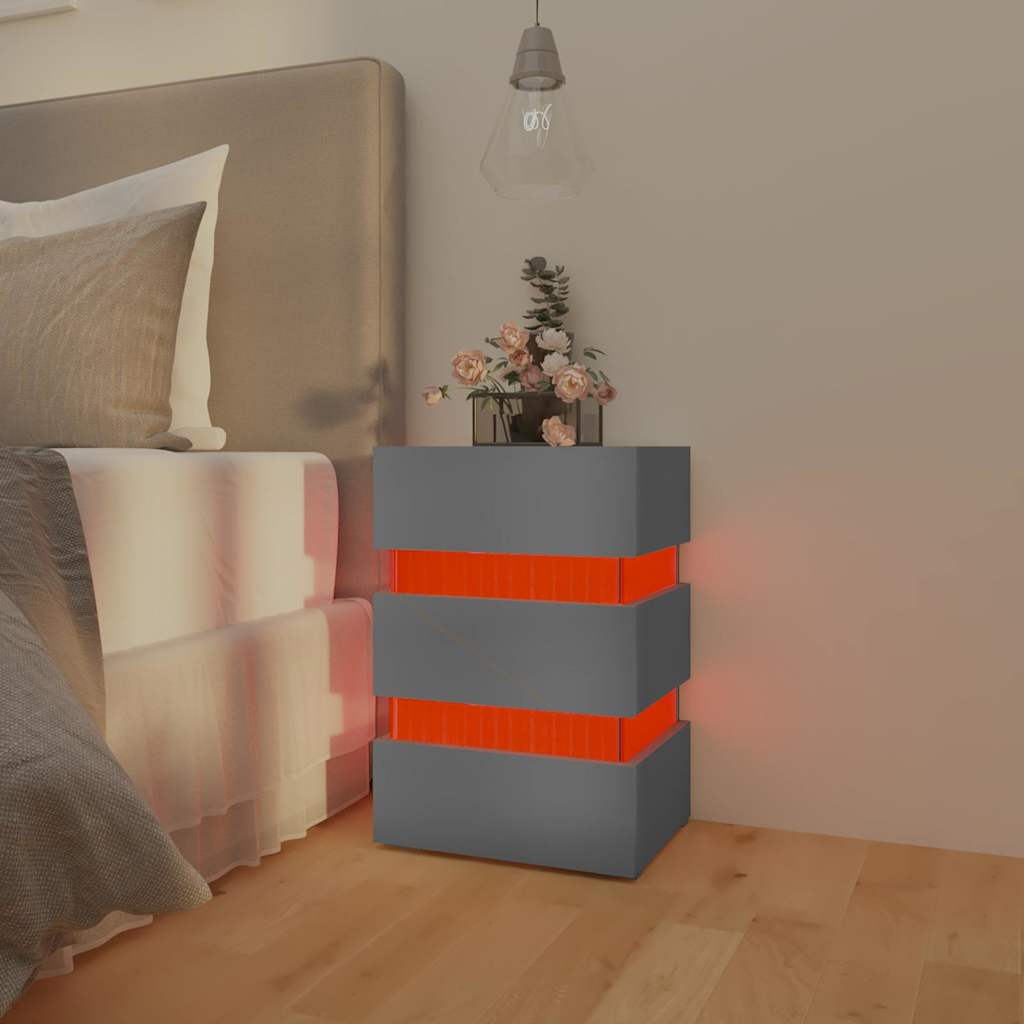 Nattbord Sengbord Grå LED-nattbord Grå 45x35x67 cm