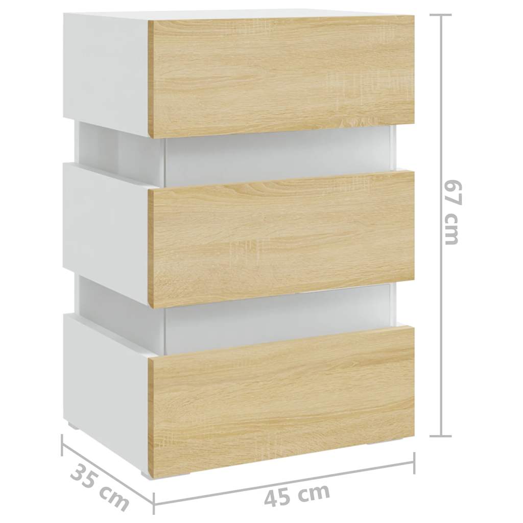 Nattbord Sengbord Hvit LED-nattbord 45x35x67 cm