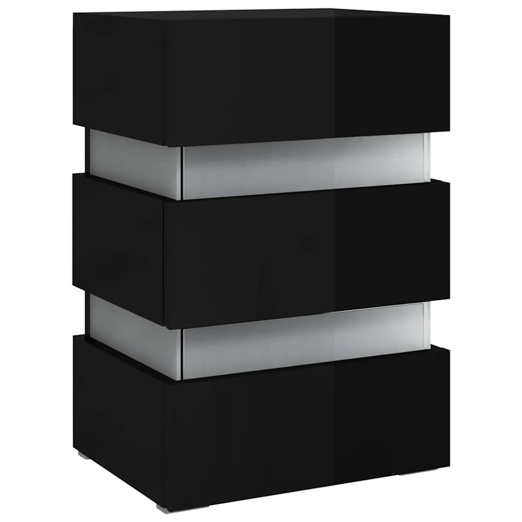 Nattbord Sengbord Høyglans Svart LED-nattbord 45x35x67 cm