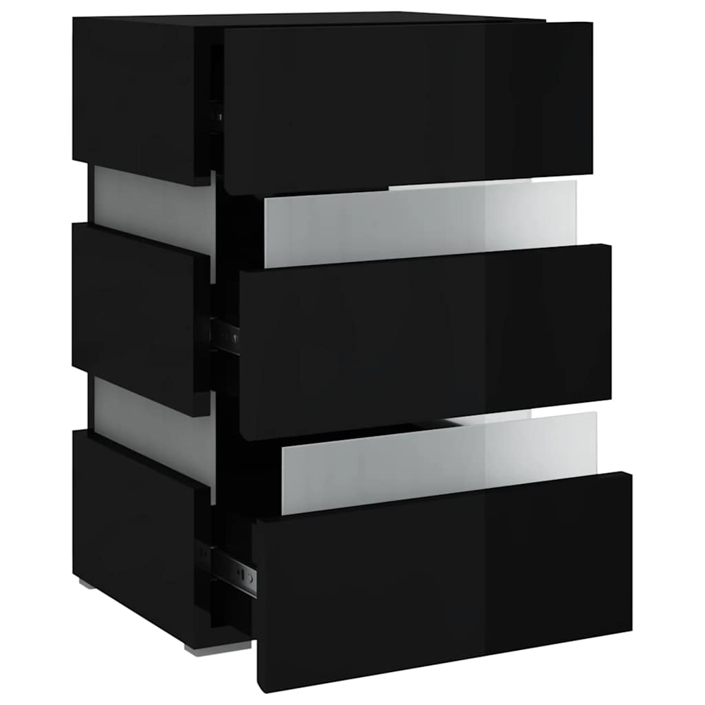 Nattbord Sengbord Høyglans Svart LED-nattbord 45x35x67 cm