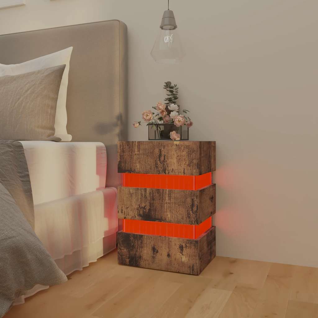 Nattbord Sengbord Røkt Eik LED-nattbord 45x35x67 cm