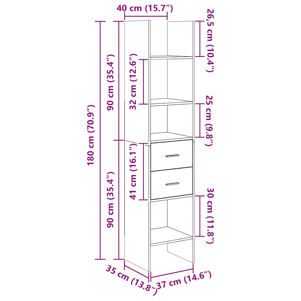 Bokhylle Grå 40x35x180 cm