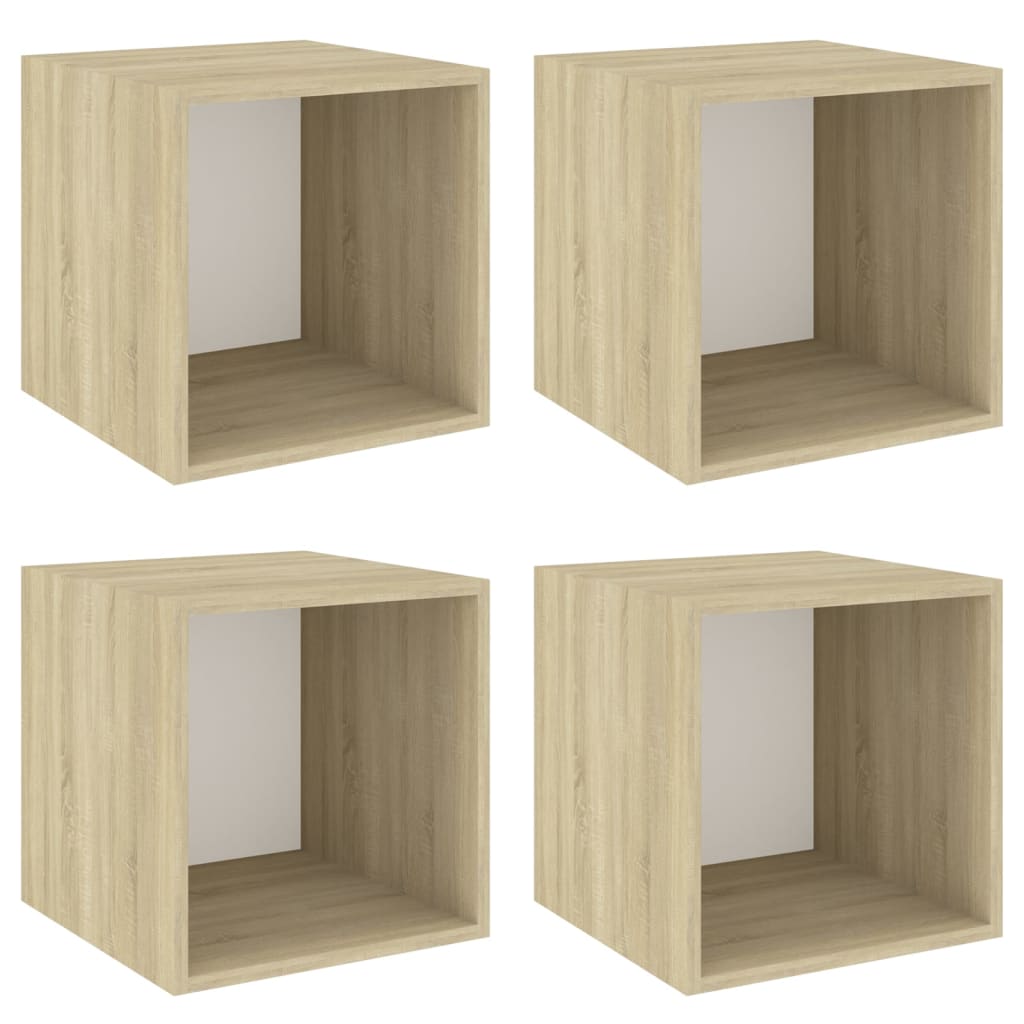 Veggskap 4 stk 37x37x37 cm konstruert tre hvit og sonoma eik