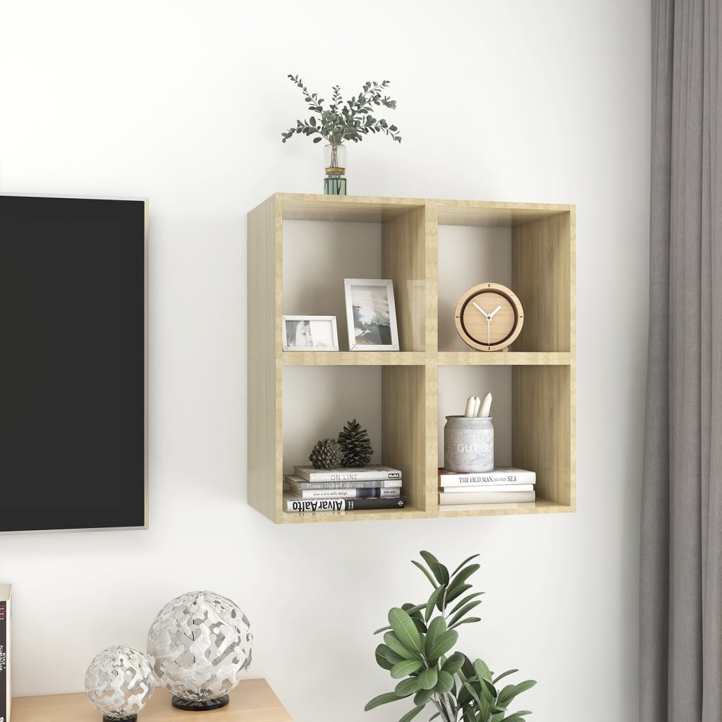 Veggskap 4 stk 37x37x37 cm konstruert tre hvit og sonoma eik