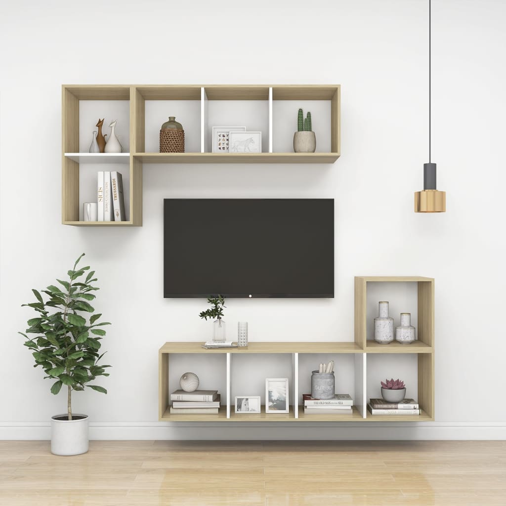 Veggskap 4 stk 37x37x37 cm konstruert tre hvit og sonoma eik