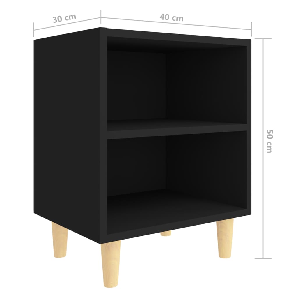 Nattbord med ben i heltre 2 stk svart 40x30x50 cm