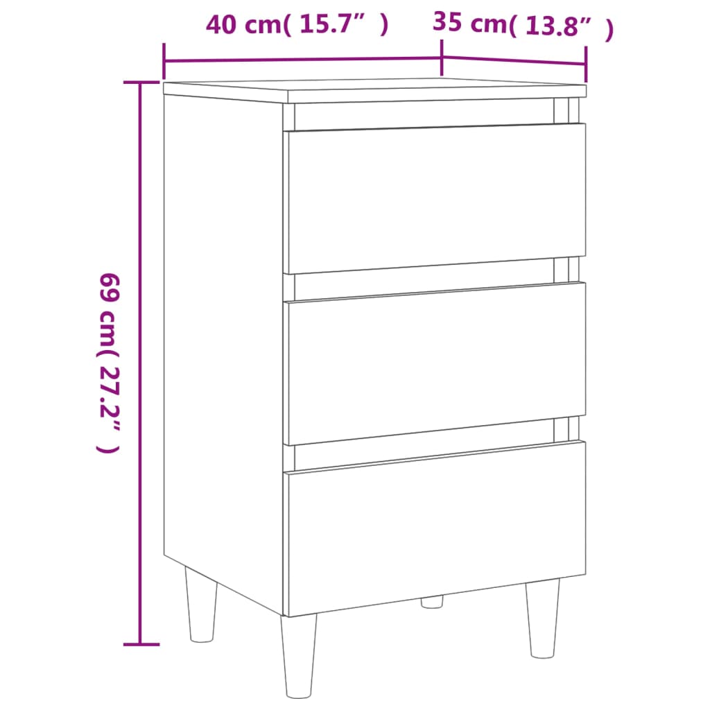 Nattbord Sengbord Sonoma Eik med ben i heltre 40x35x69 cm