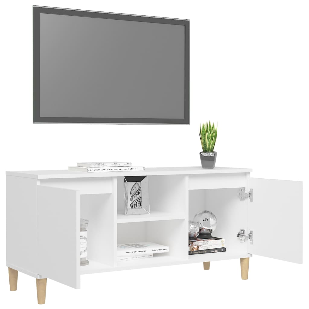 TV-Møbel Hvit TV-benk med ben i heltre 103,5x35x50 cm