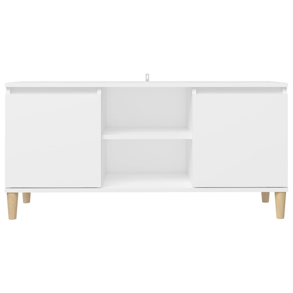 TV-Møbel Hvit TV-benk med ben i heltre 103,5x35x50 cm