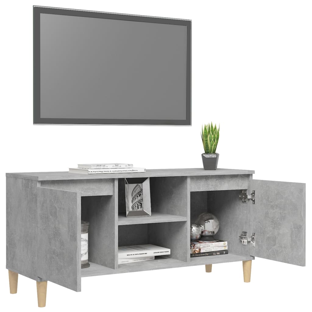 TV-Møbel Betonggrå TV-benk med ben i heltre 103,5x35x50 cm