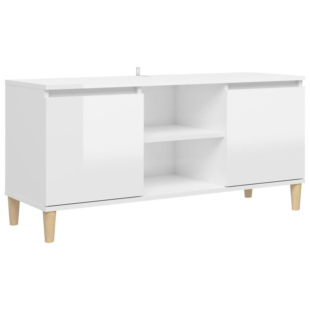 TV-Møbel Høyglans Hvit Tv-benk med ben i heltre 103,5x35x50 cm