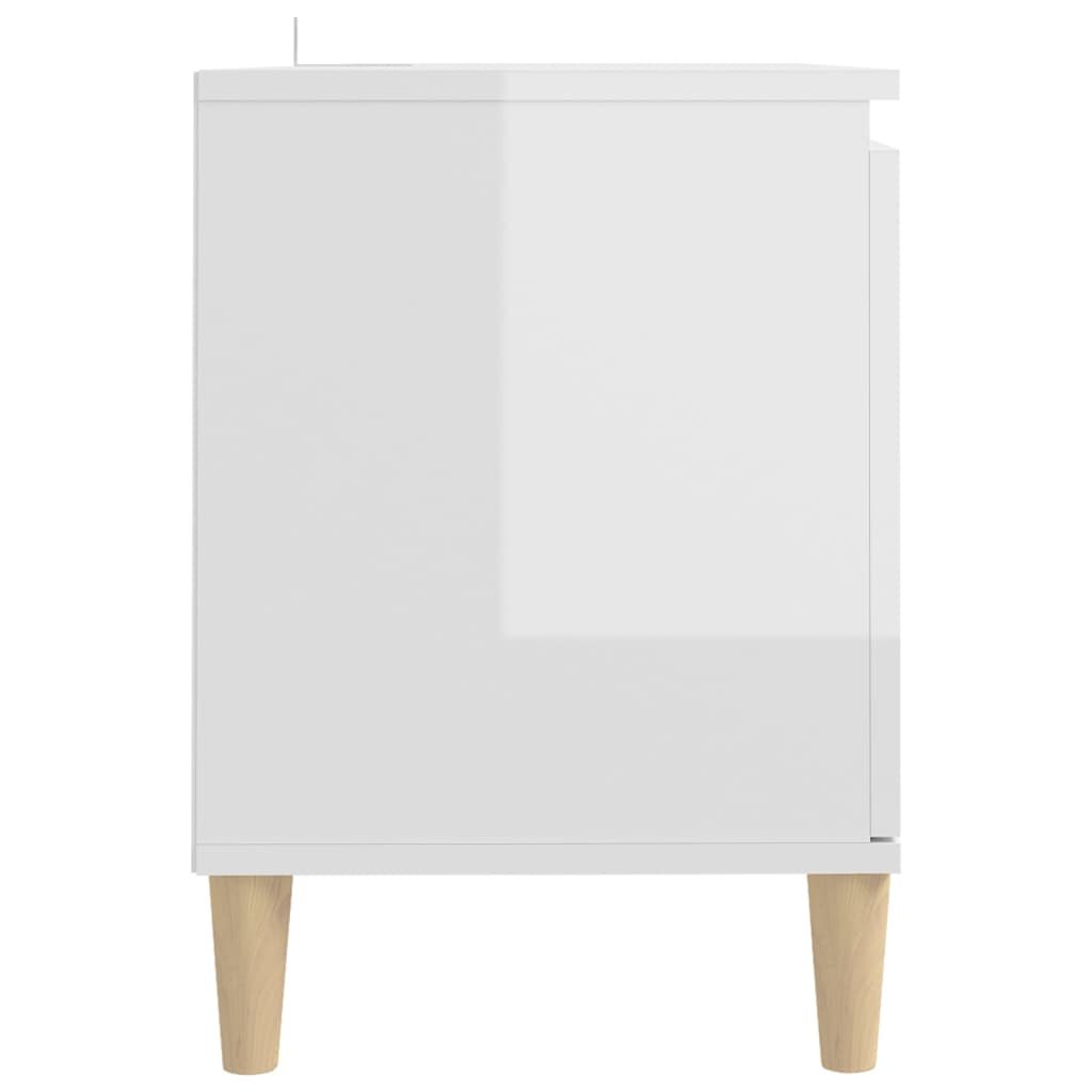 TV-Møbel Høyglans Hvit Tv-benk med ben i heltre 103,5x35x50 cm