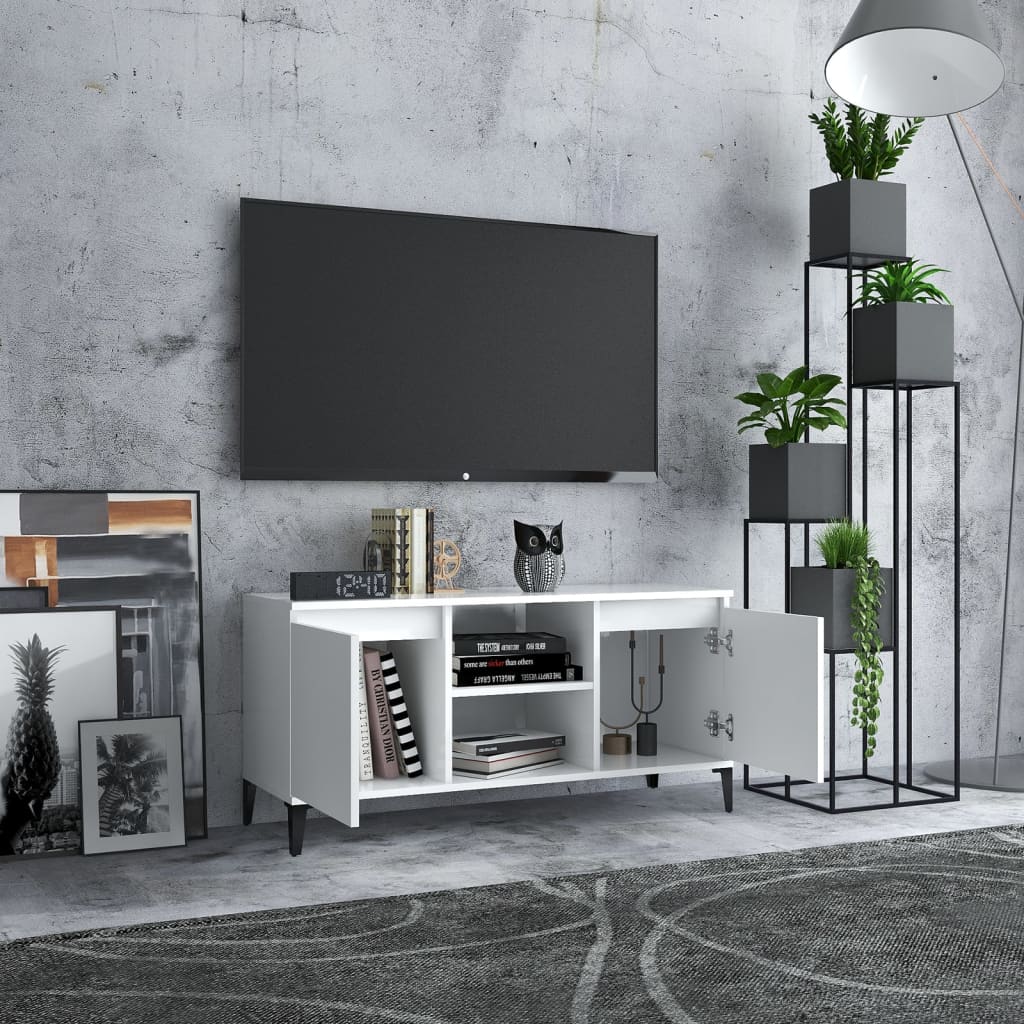 TV-Møbel Hvit TV-benk med metallben 103,5x35x50 cm