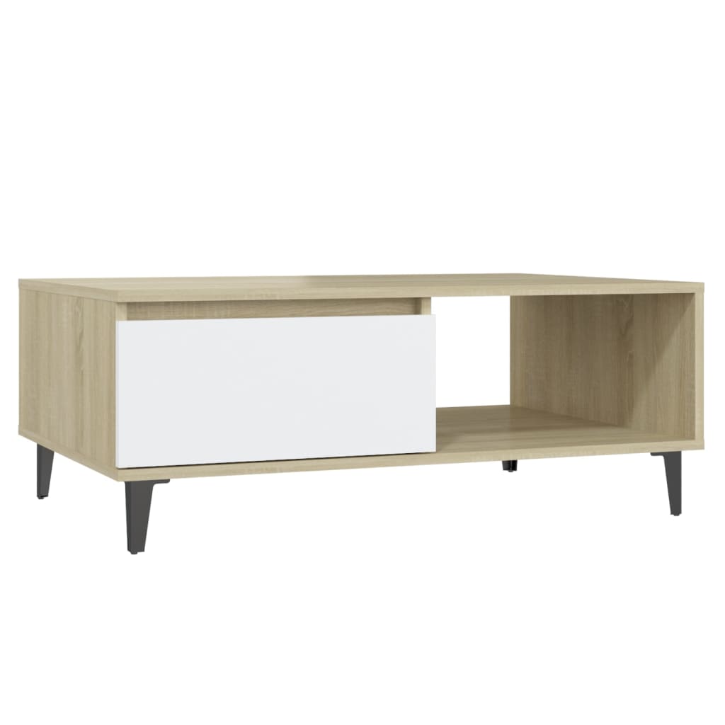 Salongbord Sofabord Hvit og Sonoma Eik 90x60x35 cm