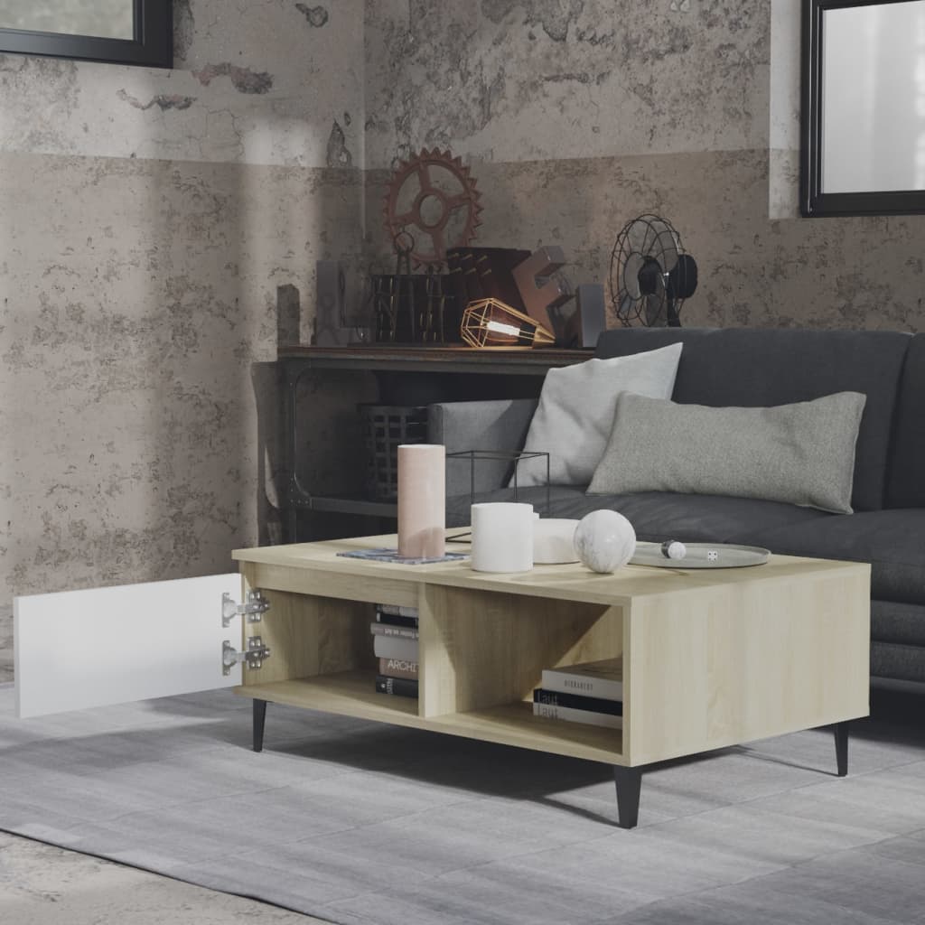 Salongbord Sofabord Hvit og Sonoma Eik 90x60x35 cm
