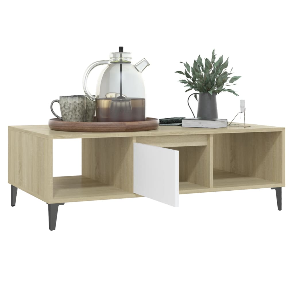 Salongbord Sofabord Hvit og Sonoma Eik 103,5x60x35 cm