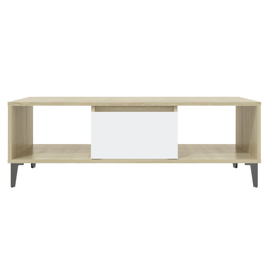 Salongbord Sofabord Hvit og Sonoma Eik 103,5x60x35 cm