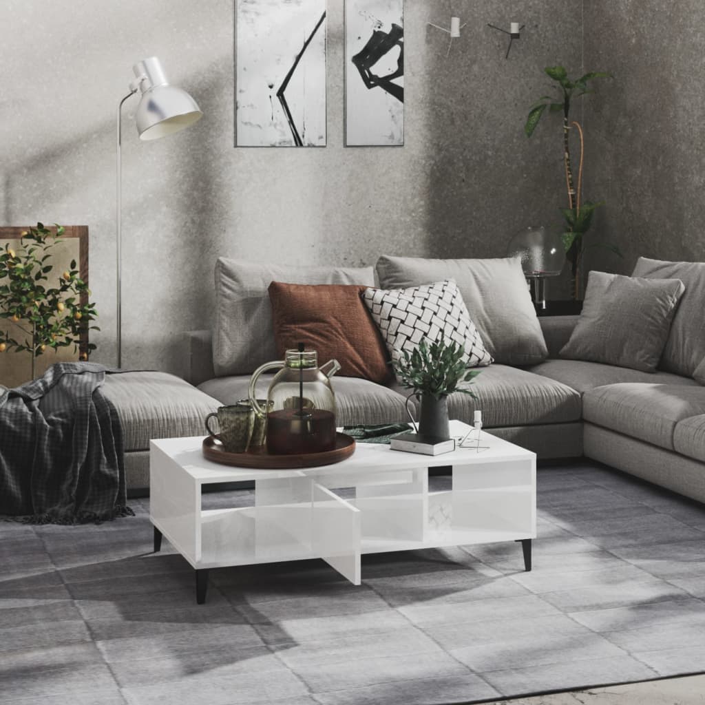 Salongbord Sofabord Høyglans Hvit 103,5x60x35 cm