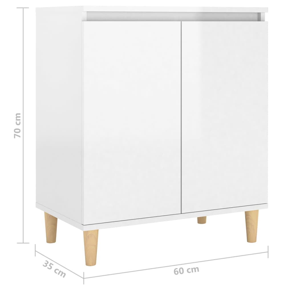 Skjenk Høyglans Hvit med ben i heltre 60x35x70cm