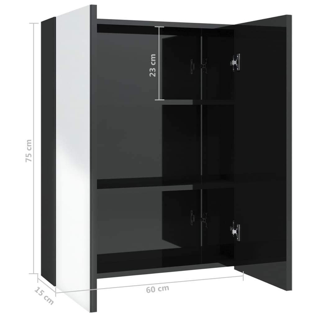 Baderomsspeil Speilskap til bad 60x15x75 cm skinnende Svart