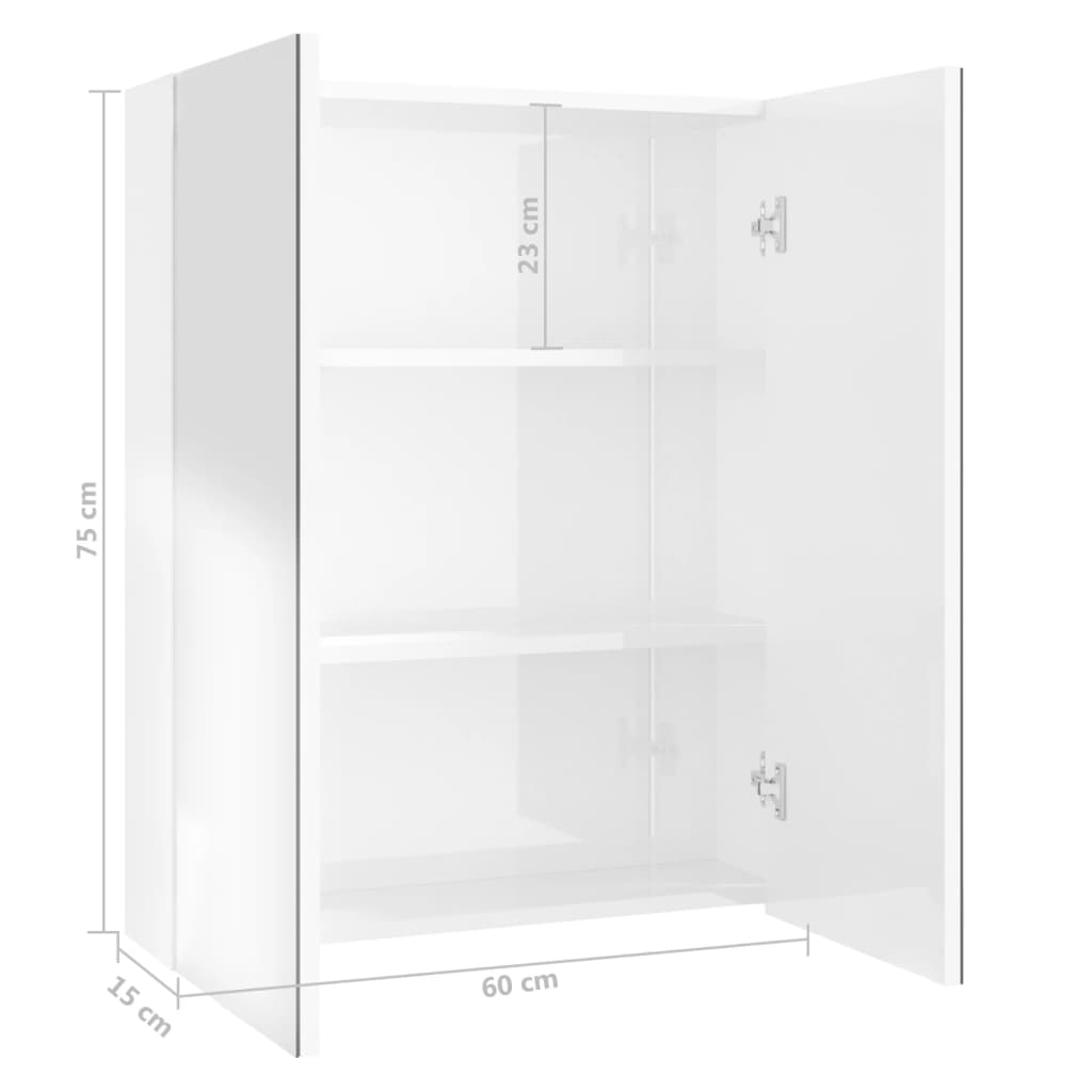Baderomsspeil Speilskap til bad 60x15x75 cm skinnende Hvit