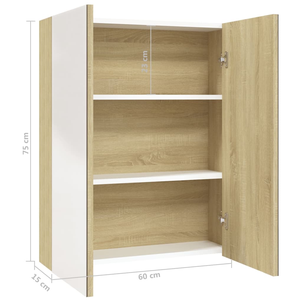 Baderomsspeil Speilskap til bad 60x15x75 cm Hvit og Eik
