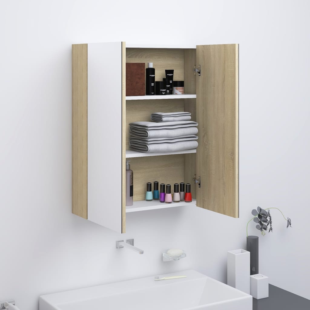 Baderomsspeil Speilskap til bad 60x15x75 cm Hvit og Eik