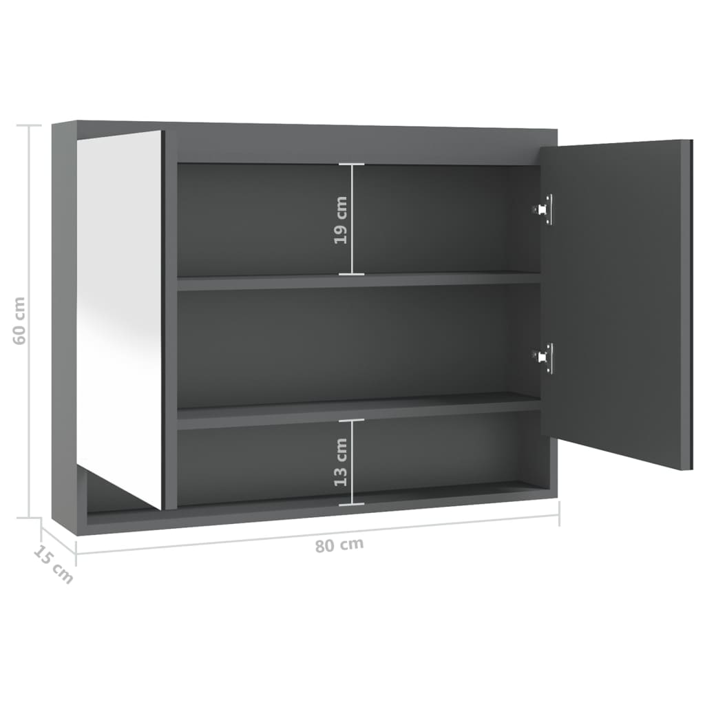 Baderomsspeil Speilskap til bad 80x15x60 cm skinnende grå