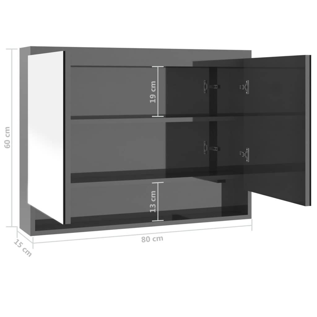Baderomsspeil Speilskap til bad 80x15x60 cm grå