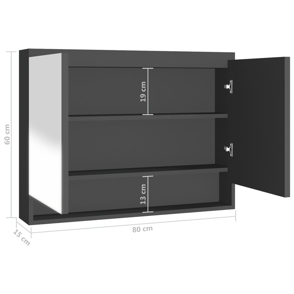 Baderomsspeil Speilskap til bad 80x15x60 cm antrasitt