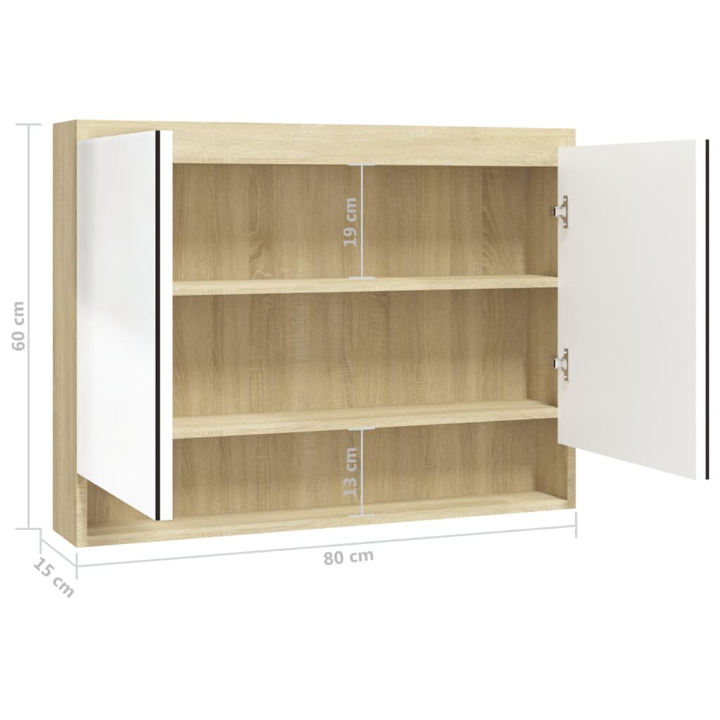 Baderomsspeil Speilskap til bad 80x15x60 cm Hvit og Eik
