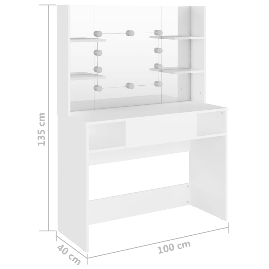 Sminkebord Hvit LED 100x40x135 cm