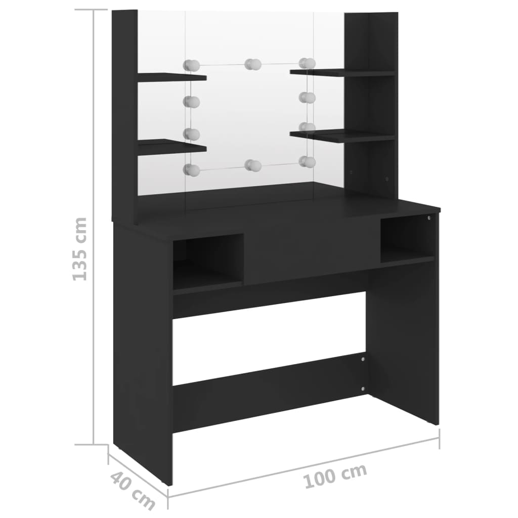 Sminkebord Svart LED 100x40x135 cm