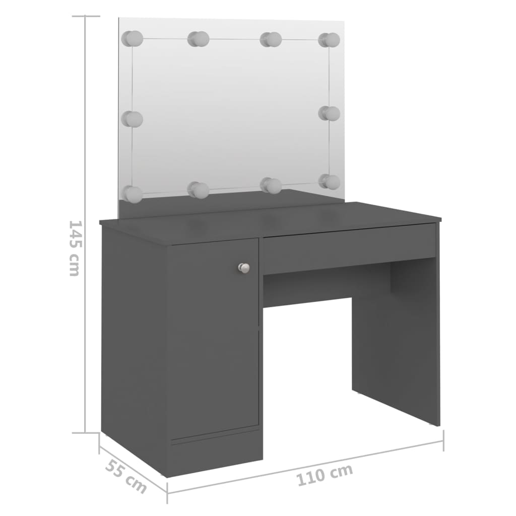Sminkebord Grå LED 110x55x145 cm