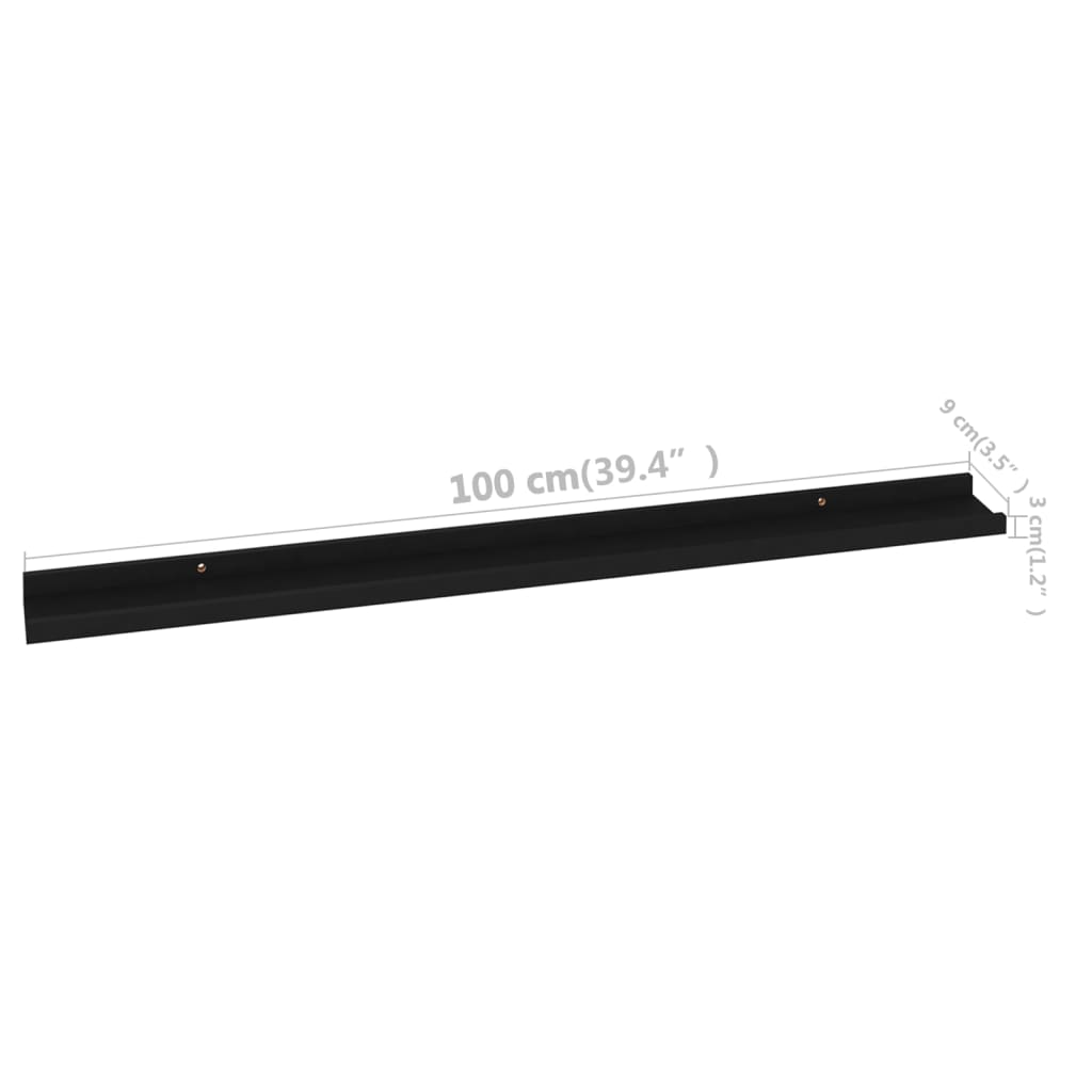 Vegghylle Svart 2 stk 100x9x3 cm