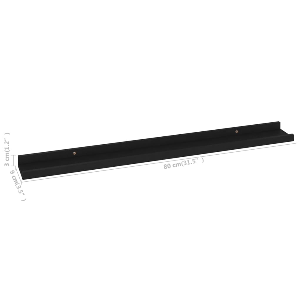Vegghylle Svart 4 stk 80x9x3 cm