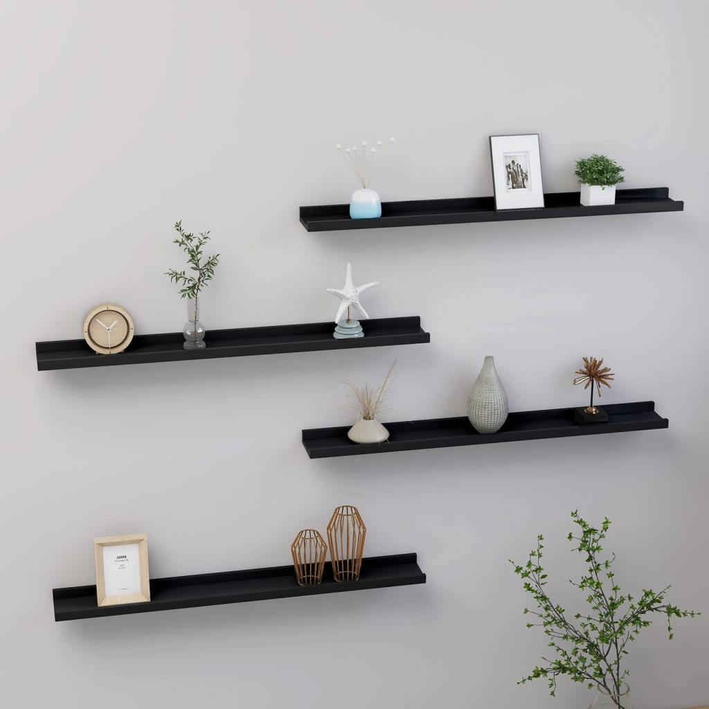 Vegghylle Svart 4 stk 80x9x3 cm