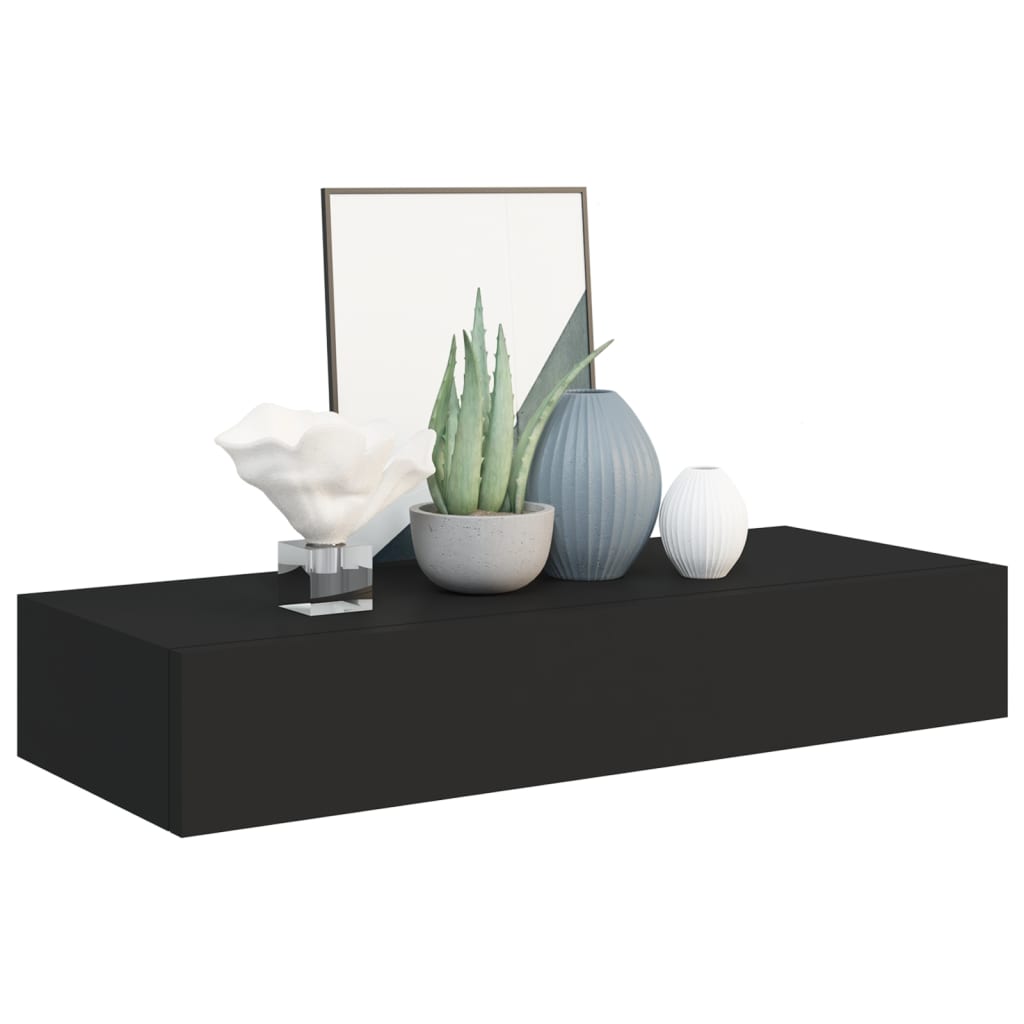Vegghylle Svart skuffehylle 60x23,5x10 cm MDF