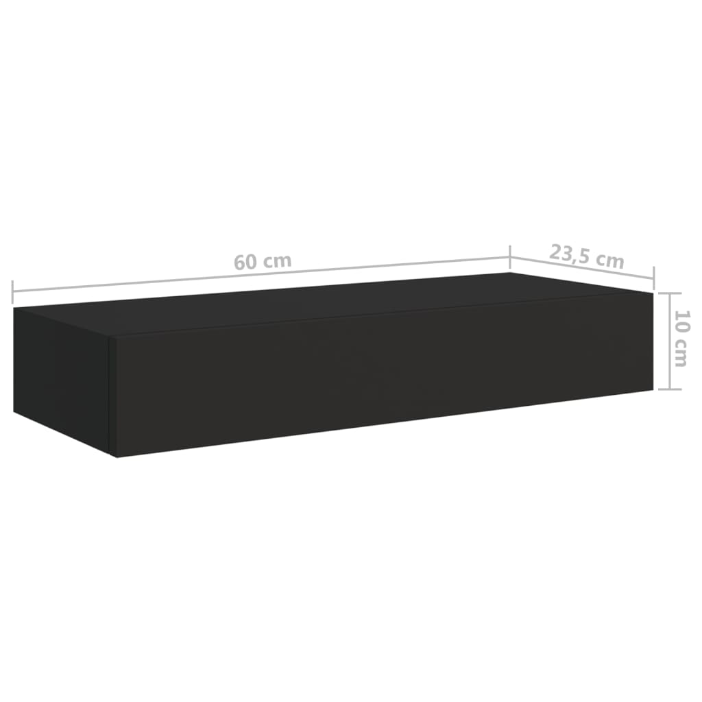 Vegghylle Svart skuffehylle 60x23,5x10 cm MDF