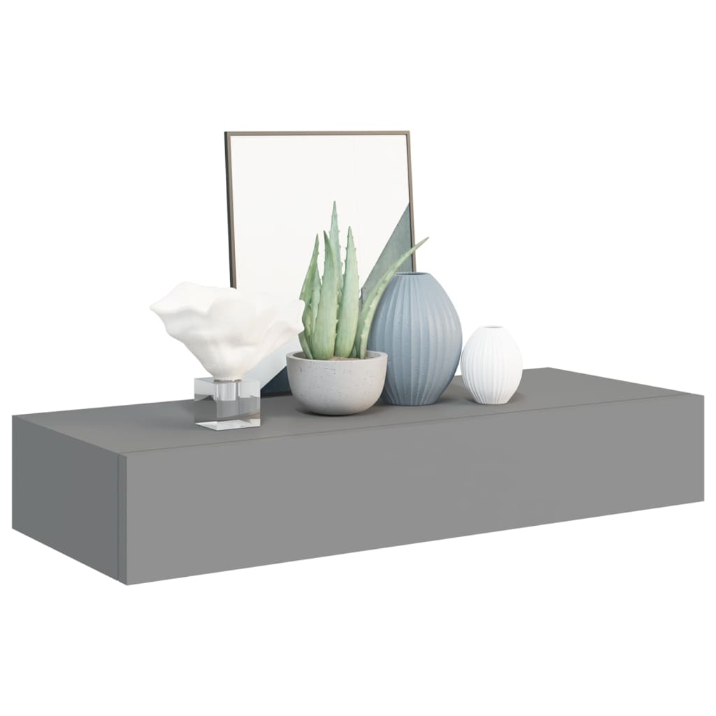 Vegghylle Grå skuffehylle 60x23,5x10 cm MDF
