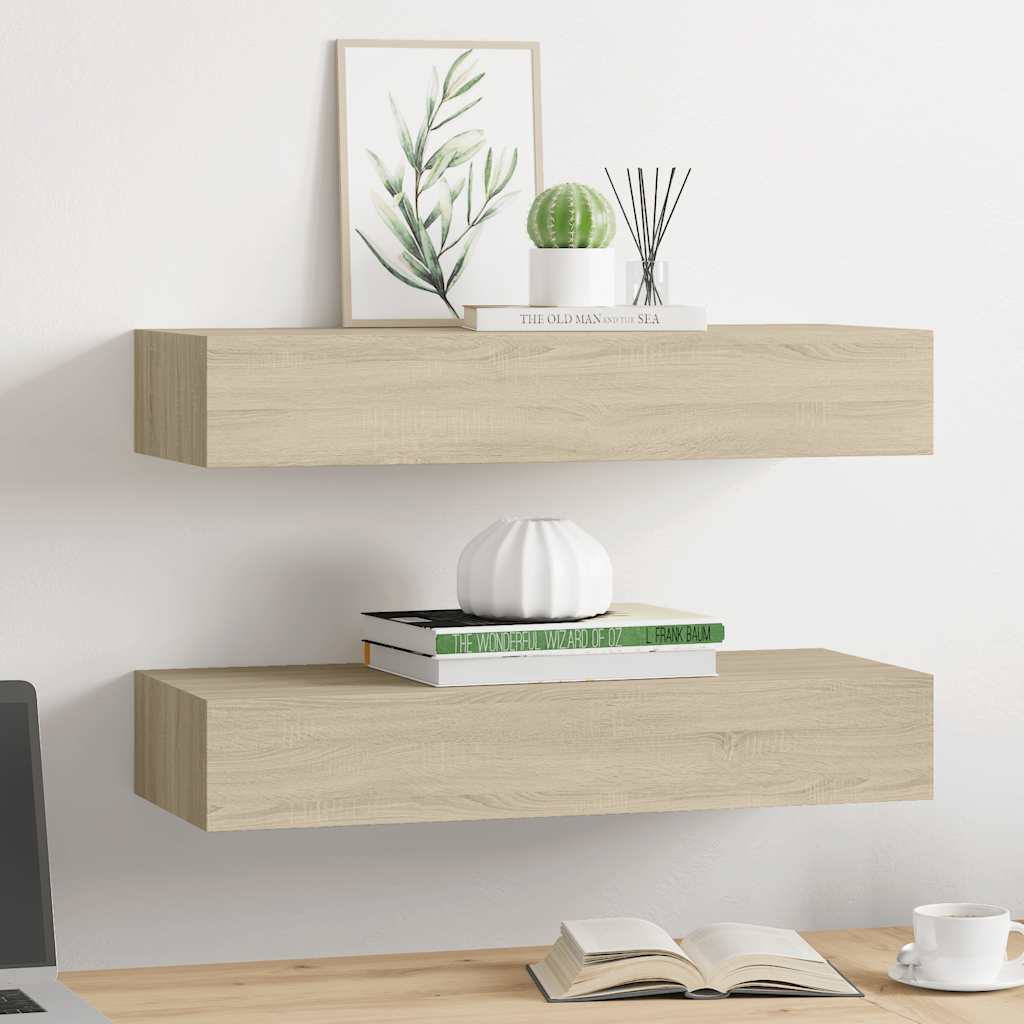 Vegghylle Brun Eik skuffehyller 2 stk 60x23,5x10 cm