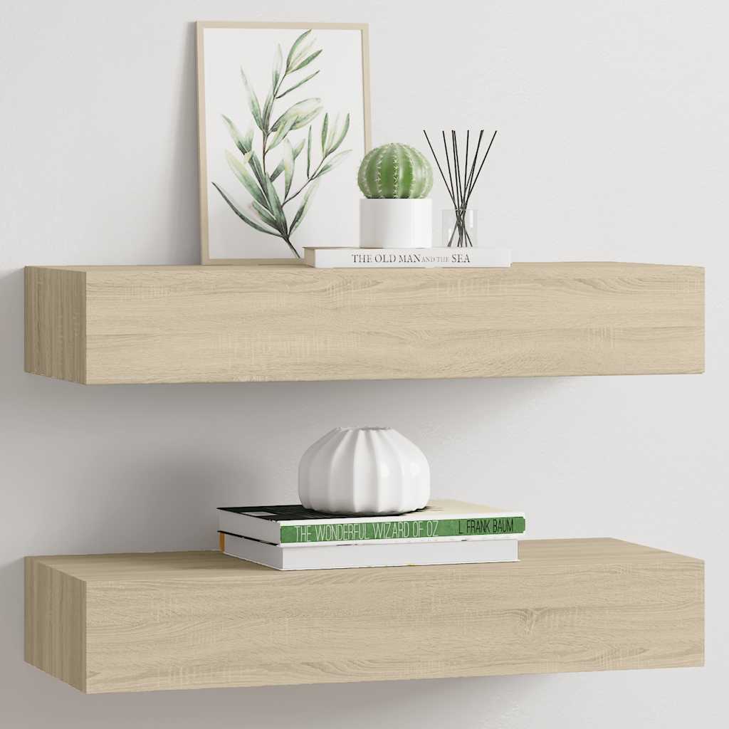 Vegghylle Brun Eik skuffehyller 2 stk 60x23,5x10 cm