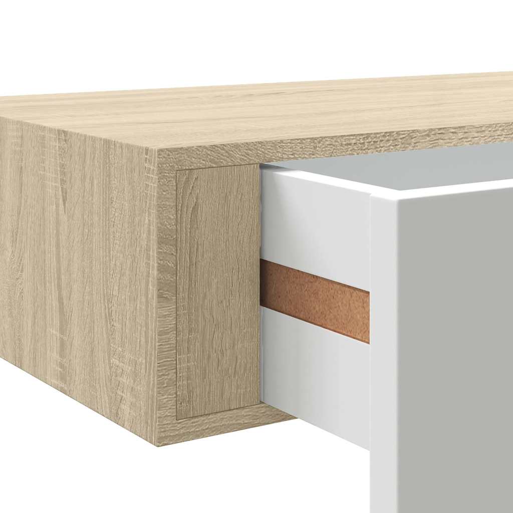 Vegghylle Hvit Eik skuffehylle  60x23,5x10 cm MDF